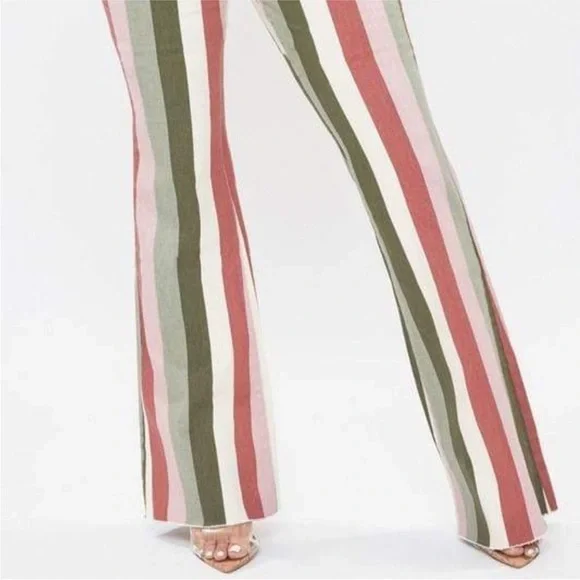 Valentina High Rise Flare Mauve Multi Striped Raw Hem Jeans size 5/27 - Picture 6 of 8